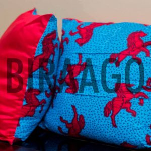 Red and blue ankara pillow from Biraago
