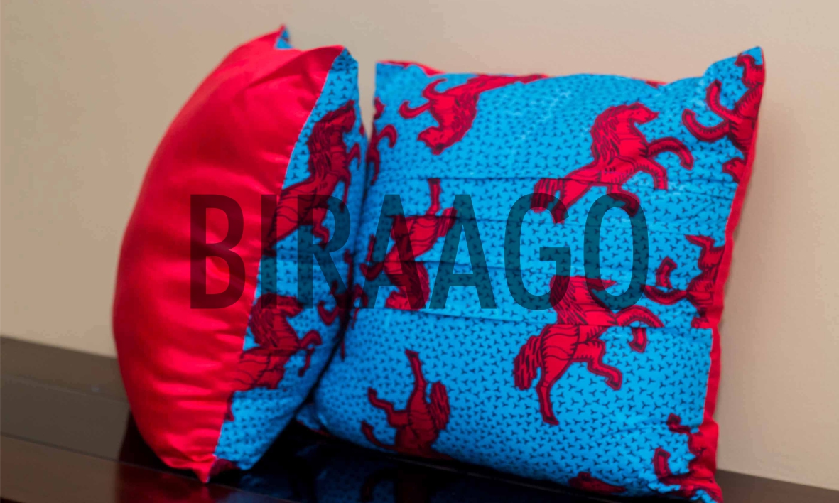 Red and blue ankara pillow from Biraago